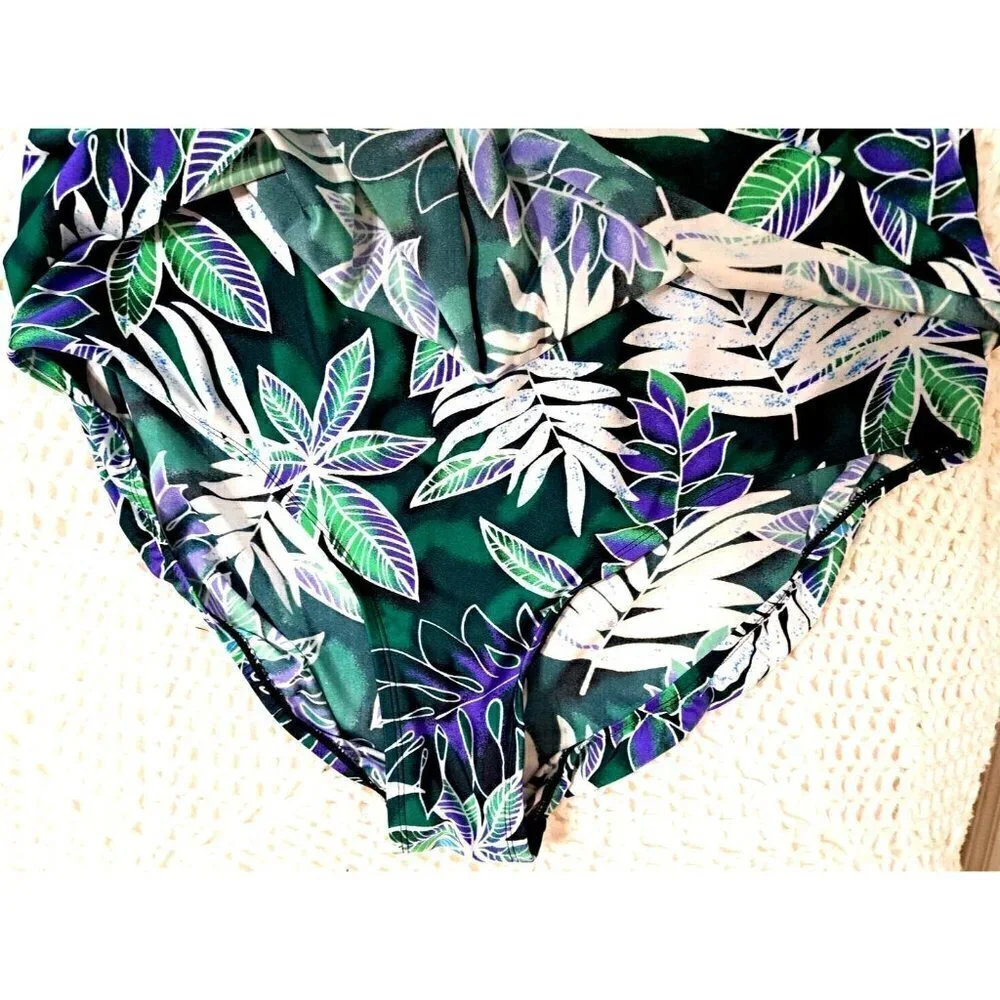 Sea & Sand Beachwear 24W One Piece Tropical Print Ruffled Swimsuit Thin Straps
